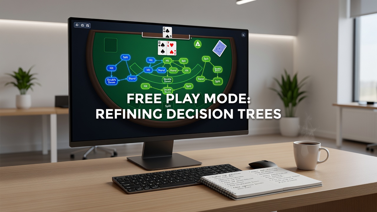 Spieler verfeinert Blackjack-Strategie in einem Demo-Modus mit detaillierter Baumdarstellung