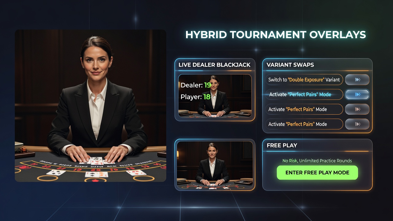 Live-Dealer Blackjack mit Free-Play-Incentives und Turnier-Overlay