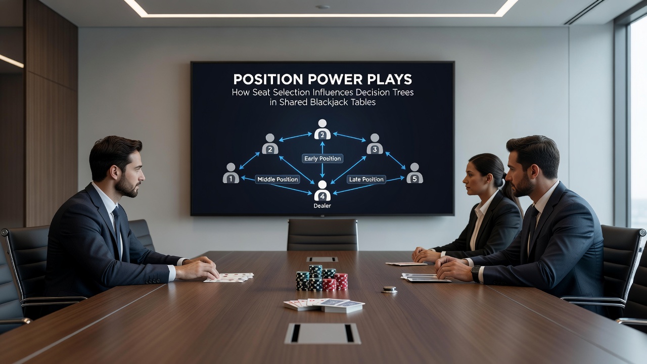 Spieler an verschiedenen Blackjack-Positionen analysieren Karten und treffen Entscheidungen
